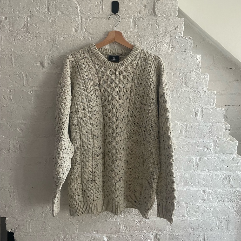 Men's Cable Knit Crewneck Sweater - Aran Wool L